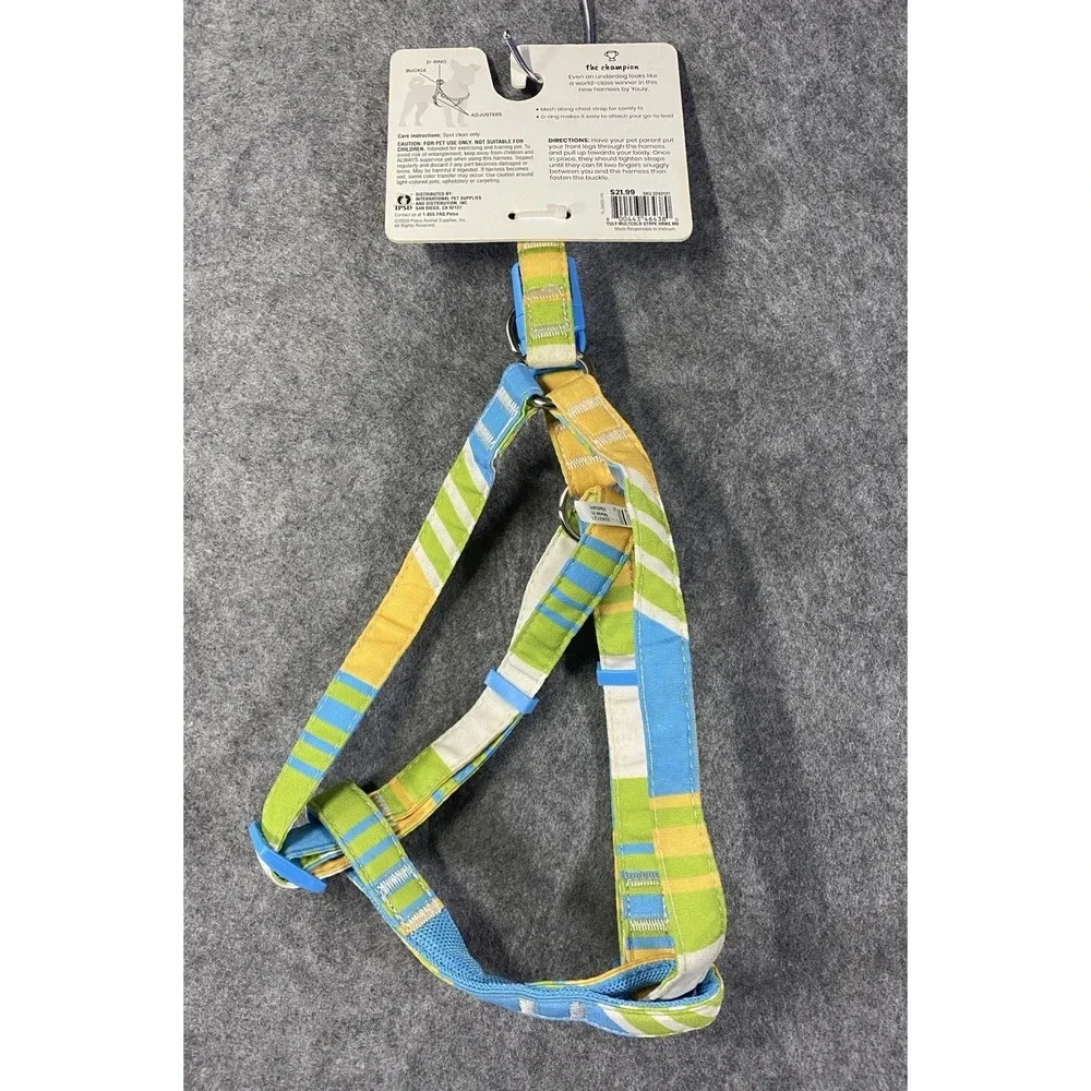 Youly The Champion Step-In Dog Harness Stripe Blue Green Yellow Medium